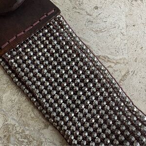 Anthropology Metal Beads Stretchy Belt Interlocking Wooden Buckle Size M/L